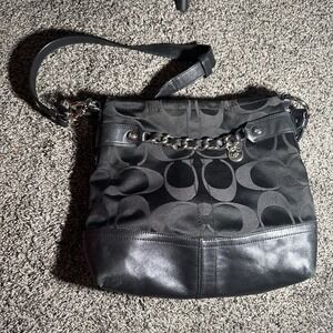 Coach Canvas Black Logo Crossbody Shoulder Bag  Chain Purse Handbag M1121 F18882